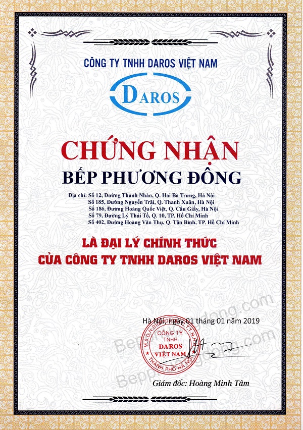 Chứng nhận đại lý Daros 