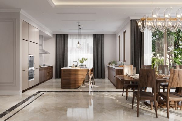 Thiết kế nội thất nhà bếp cùng phòng khách