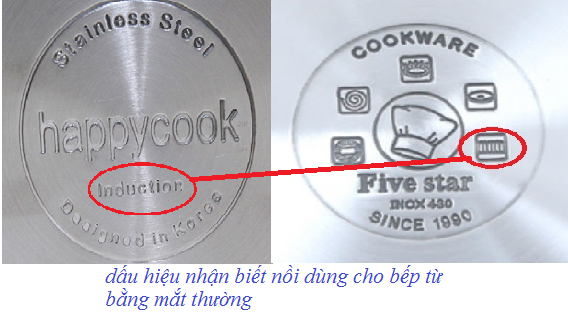 dấu hiệu nhận biết nồi dùng cho bếp từ
