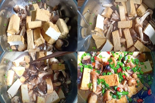  Chiên đậu trước khi đem đi om nấm
