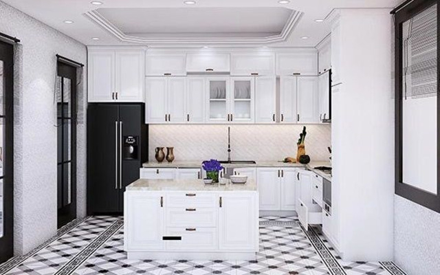 Tủ bếp được thiết kế theo phong cách chữ L giúp tối ưu được góc chết trong ngôi nhà